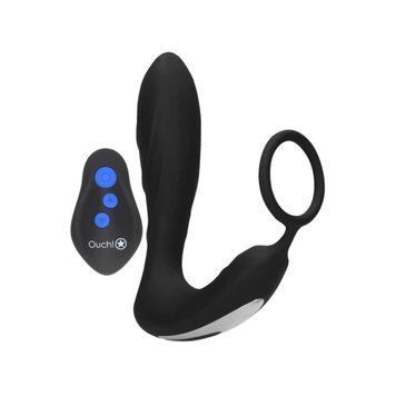 Анальная пробка Ouch! E-stim Vibrating Butt Plug Cockring, 14.5 см (черный) 218954 фото