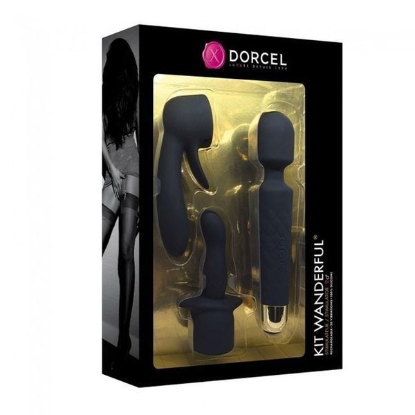 Вибромассажер с насадками Dorcel Kit Wanderful, 20 см (черный) 25706 фото