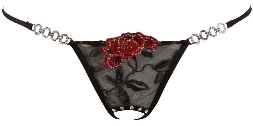 Трусики-стрінги String Rose Crotchless, M/L (чорний) 41394_EU фото