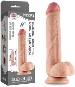 Фалоімітатор Lovetoy Sliding-Skin Dual Layer Dong 9, 24 см (тілесний) 46186 фото