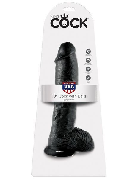 Фаллоимитатор King Cock With Balls 10", 27 см (черный) 73472 фото