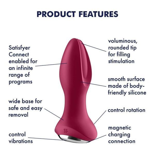 Анальная пробка Satisfyer Rotator Plug 2+, 12,8 см (красный) 27310 фото