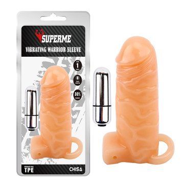 Насадка на пенис Superme Vibrating Warrior Sleeve, 14 см (телесный) 54236 фото