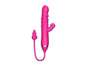 Вибратор B-Series Cute Tongue Licking Triple Stimulation Thrusting, 17.5 см (розовый) 86926 фото