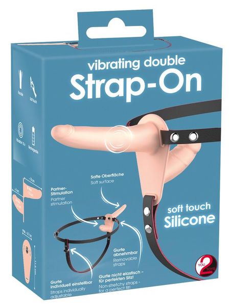 Двойной страпон Vibrating Double Strap-On, 15,7 см (телесный) 9596 фото