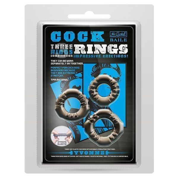 Набор эрекционных колец Baile Cock ring Yvonne Set, 3 шт (чёрный) 26312 фото