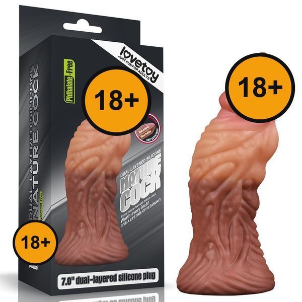 Фалоімітатор Dual-Layered Silicone Nature Cock 7.0'', 18 см (коричневий) 43960 фото