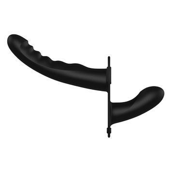 Страпон с двойным дилдо Ouch! Dual Silicone Ribbed Strap-On, регулируемый, черный 52086 фото