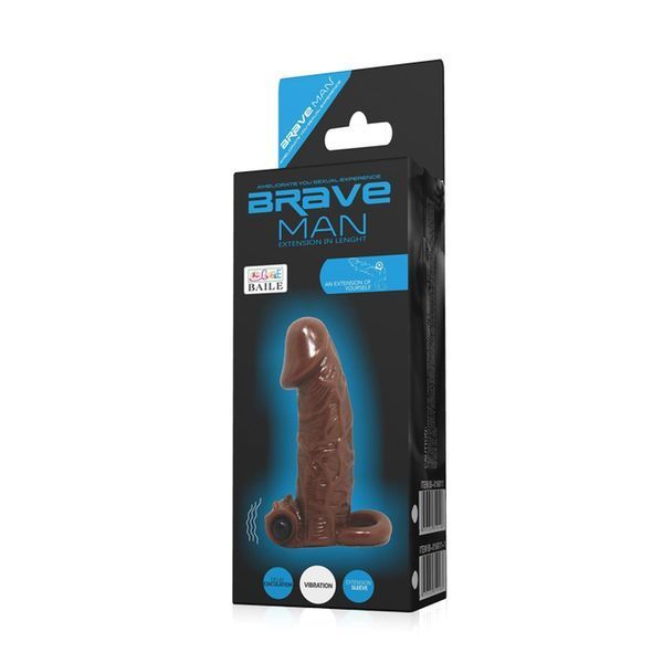 Насадка на пеніс Brave Man Vibrating Penis Sleeve Flesh, 15 см (brązowy) 97686 фото