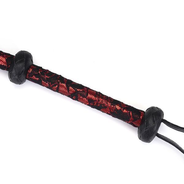 Батіг Liebe Seele Victorian Garden Lace і Vegan Leather Bull Whip, 90 см (чорний з червоним) 123536 фото