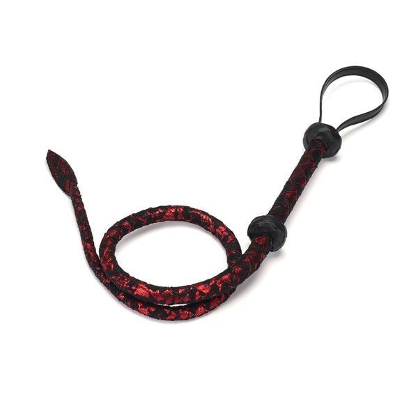 Батіг Liebe Seele Victorian Garden Lace і Vegan Leather Bull Whip, 90 см (чорний з червоним) 123536 фото