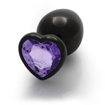 Анальна пробка Ouch! Heart Gem Butt Plug Medium, 8 см (чорний) 92760 фото