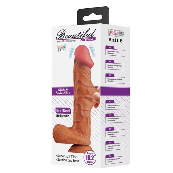 Вібратор Baile Sliding Skin Buraq 9,4", 26 см (тілесний) 163594 фото