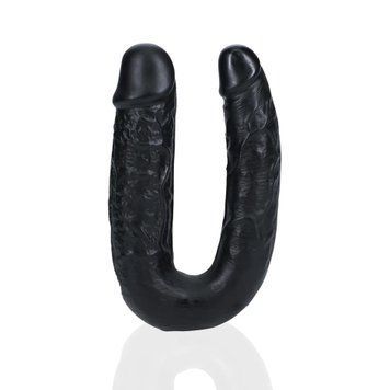 Двосторонній фалоімітатор RealRock U Shaped, 25.5 см (чорний) 219414 фото