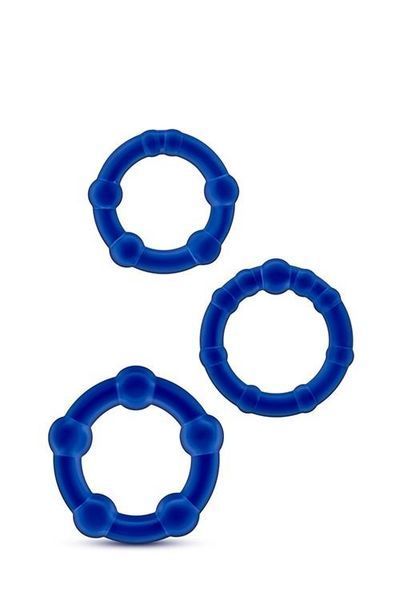 Набор эрекционных колец Stay Hard Beaded Cockrings, 3 шт (синий) 78998 фото