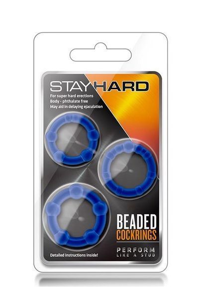 Набор эрекционных колец Stay Hard Beaded Cockrings, 3 шт (синий) 78998 фото