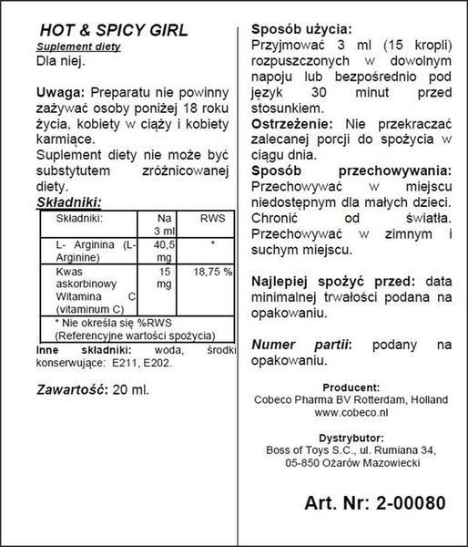 Возбуждающие капли для женщин Hot Spicy Girl, 20 мл 4637_EU фото