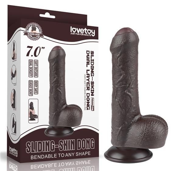 Фаллоимитатор с присоской Lovetoy Sliding Skin Dual Layer, 18,3 см (черный) 49390 фото