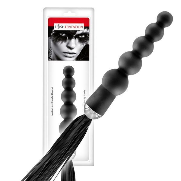 Флоггер с анальным стимулятором Fetish Tentation Whip with Rosary Handle, 49 см (черный) 36166 фото