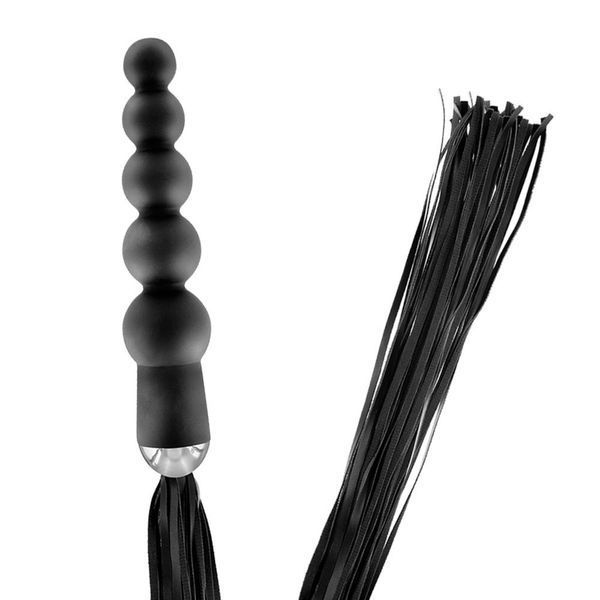 Флоггер с анальным стимулятором Fetish Tentation Whip with Rosary Handle, 49 см (черный) 36166 фото