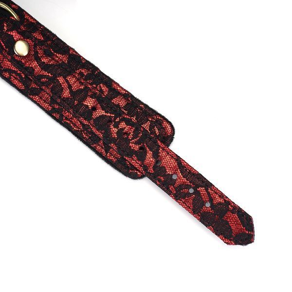 Нашийник з повідцем Liebe Seele Victorian Garden Lace and Vegan Collar With Leash (чорний з червоним) 123522 фото