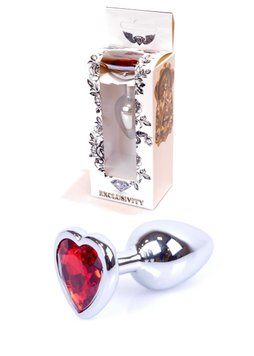 Анальна пробка с кристаллом Jewellery Silver Heart Plug, 7х2.7 см (красный) 7979 фото