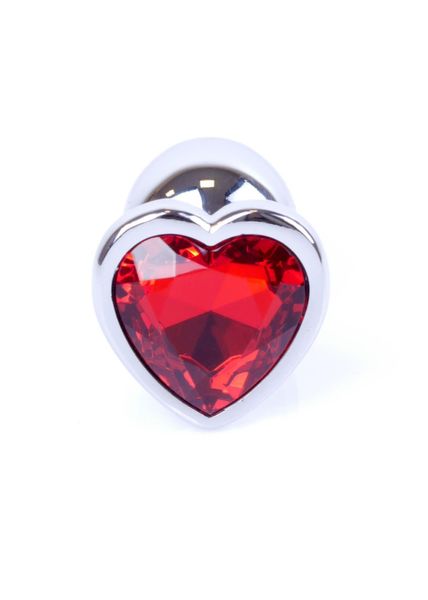 Анальна пробка с кристаллом Jewellery Silver Heart Plug, 7х2.7 см (красный) 7979 фото