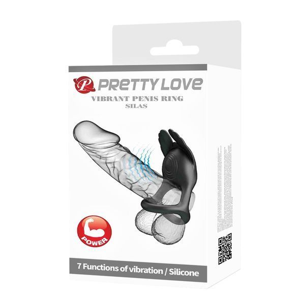 Віброкільце Pretty Love Silas Vibrant Penis Ring, 9,5 см (чорний) 54078 фото