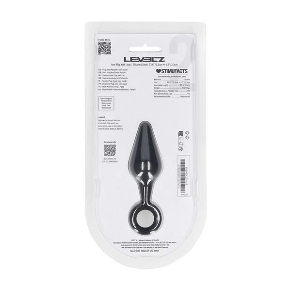 Анальна пробка Levelz Anal Plug with Loop S, 10 см (чорний) 217864 фото