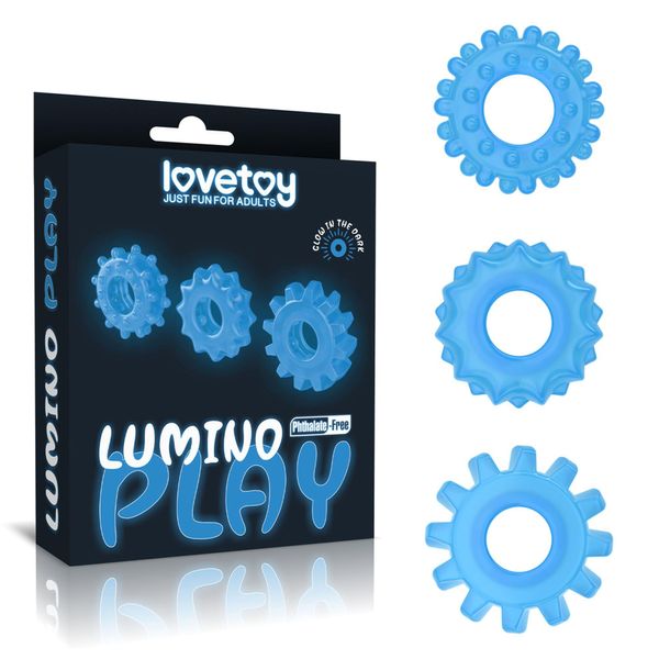 Набор эрекционных колец LoveToy Lumino Play, 3 шт (голубой) 14689 фото