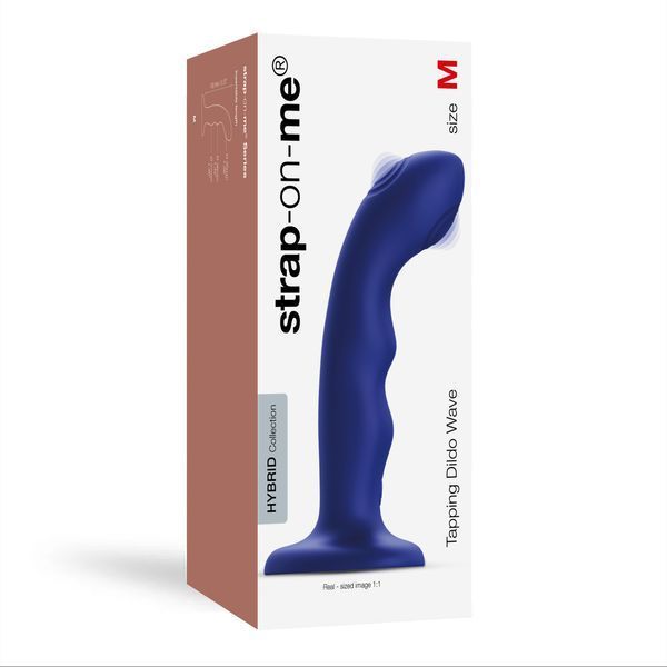 Вибратор Strap-On-Me Tapping Dildo Wave M, 15.7 см (синий) 126112 фото