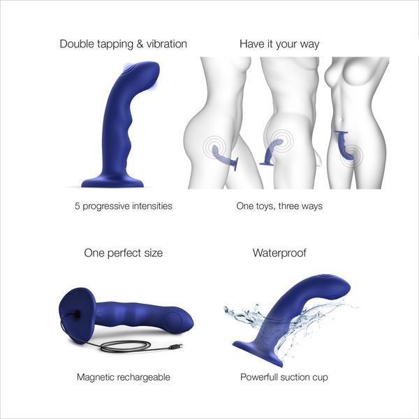 Вибратор Strap-On-Me Tapping Dildo Wave M, 15.7 см (синий) 126112 фото