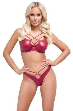 Комплект білизни Cottelli Lingerie Bra Set Wetlook, 75B/S (червоний) 62376 фото