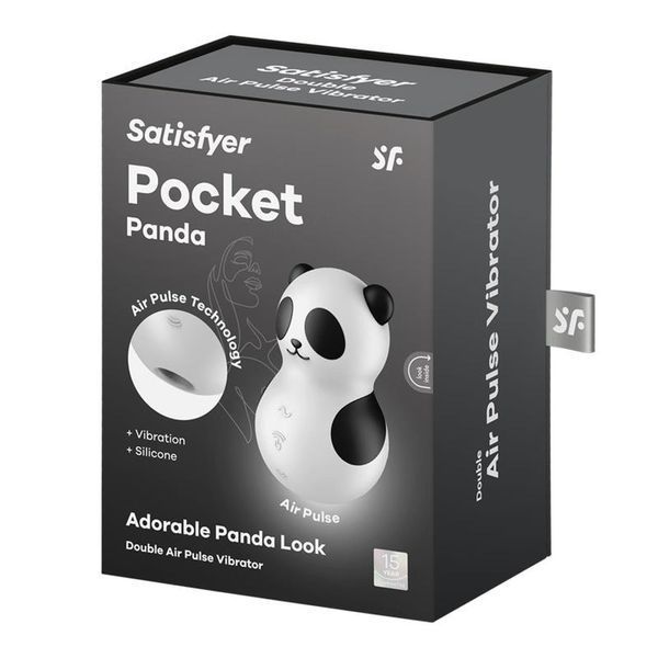 Вакуумный стимулятор клитора с вибрацией Satisfyer Pocket Panda (черный с белым) 100444 фото