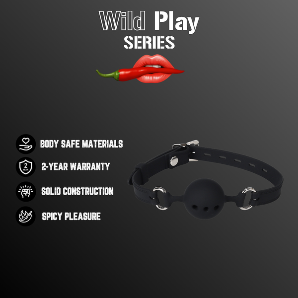 Кляп із силіконовою кулькою Erospace Wild Play C14, 4 см (чорний) 99612 фото