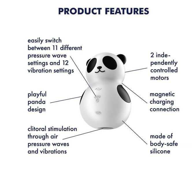 Вакуумный стимулятор клитора с вибрацией Satisfyer Pocket Panda (черный с белым) 100444 фото