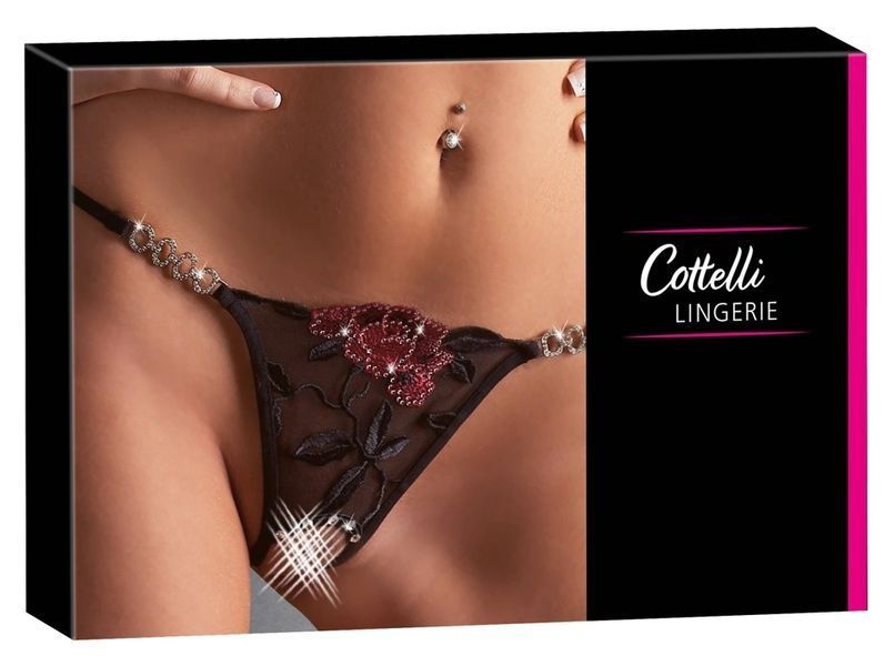 Трусики-стрінги String Rose Crotchless, M/L (чорний) 41394 фото